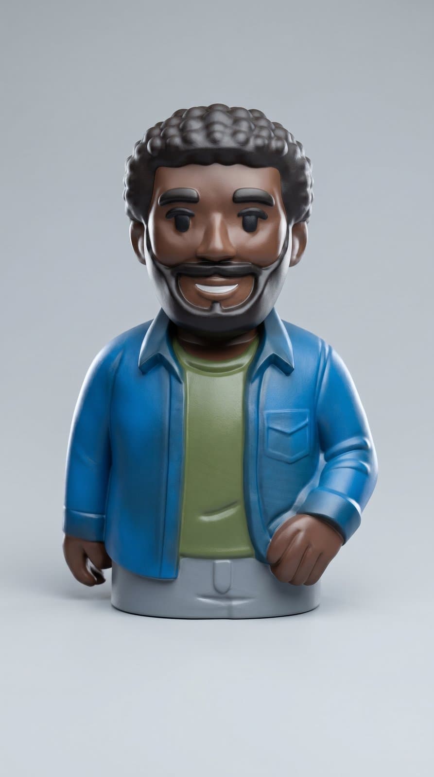 Miniatura caricata de homem de jaqueta jeans, pintada à mão