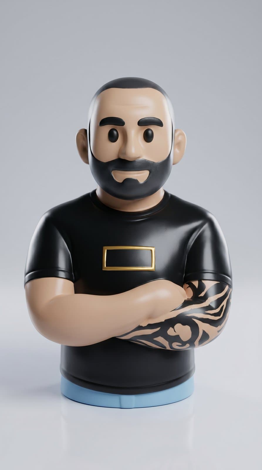 Miniatura caricata de homem de barba e camiseta preta, pintada à mão